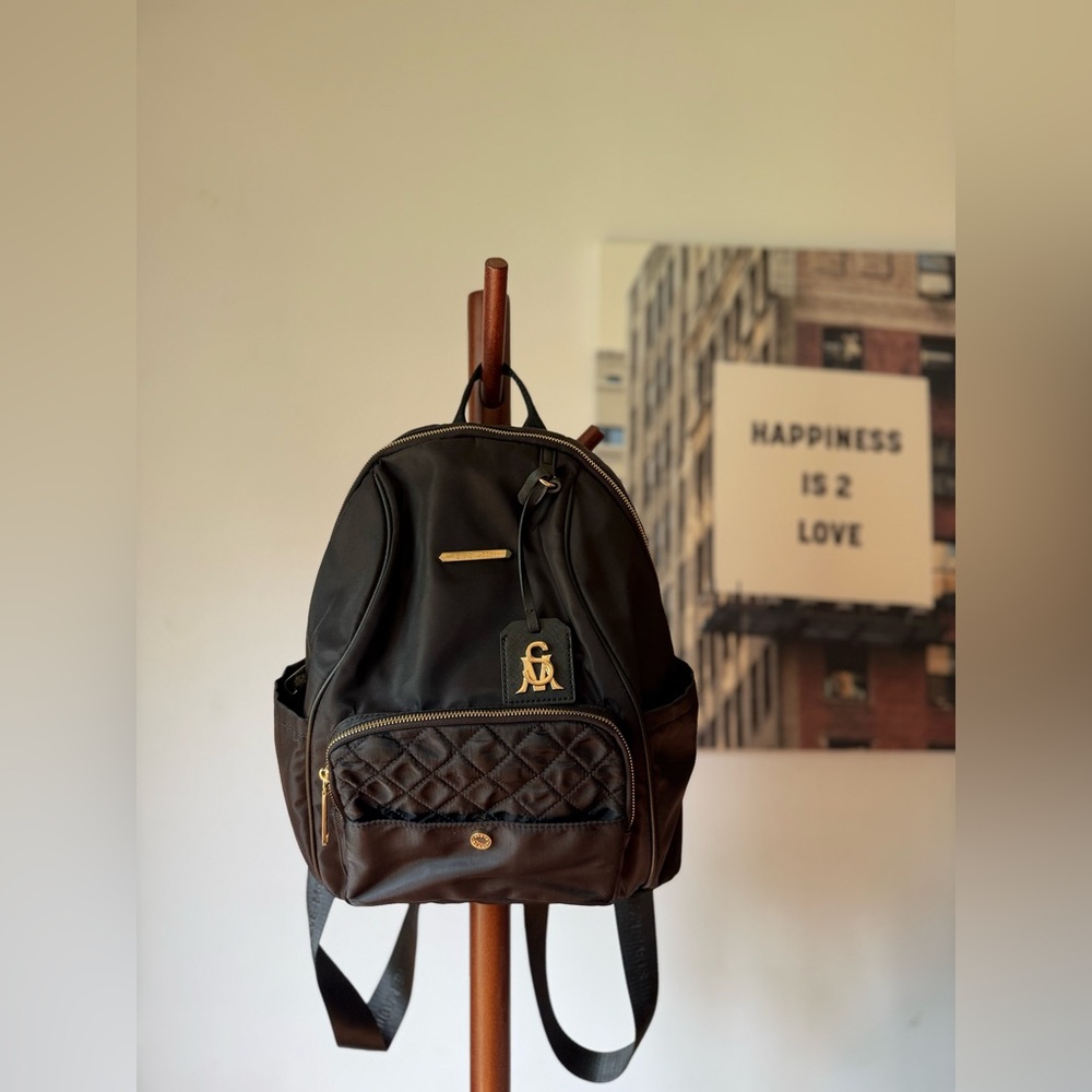 Steve Madden Black and Brown Quilted Backpack